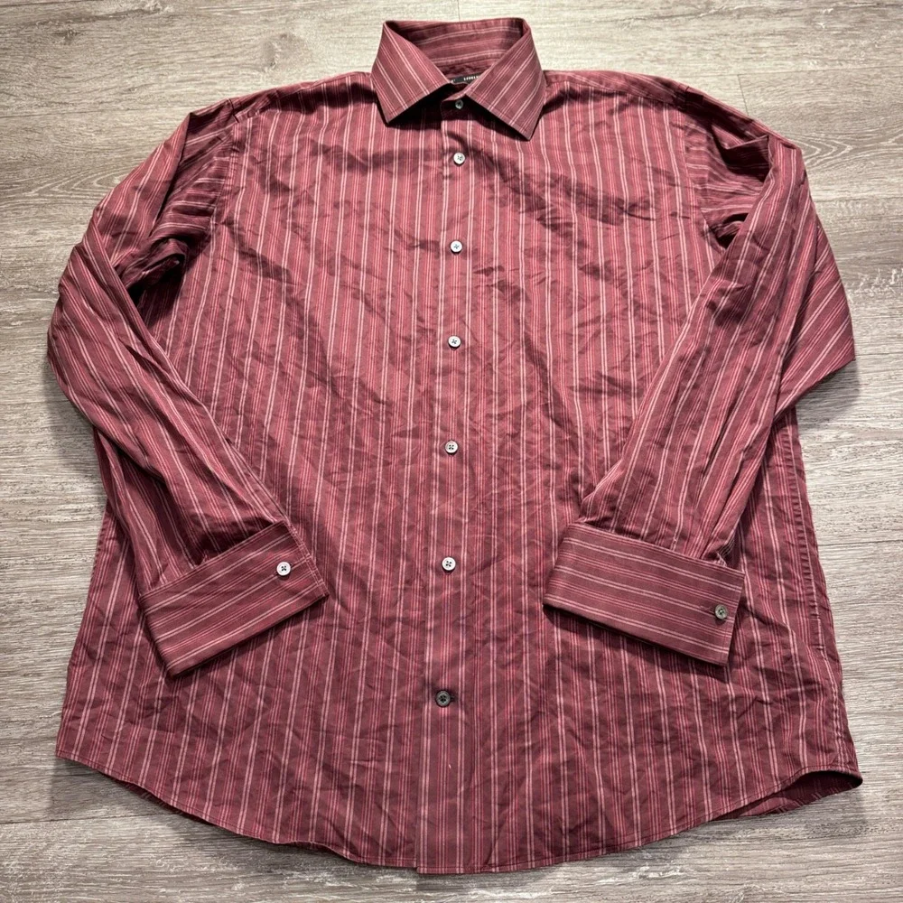 Banana Republic Shirt Mens XL Burgundy Striped Cotton Business Professional Cuff